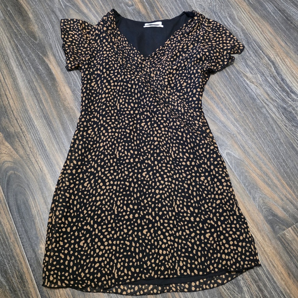 Urban Outfitters Womens Small Animal Dot Print Rosalee Mini Dress Black Tan S